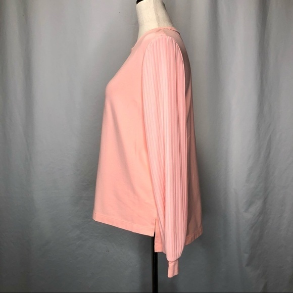 NWT Kaari Blue soft coral (peach) blouse jersey body pleated crepe sleeves Small - Picture 5 of 9